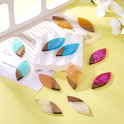 12Pcs 6 Colors  Transparent Resin & Walnut Wood Big Pendants RESI-TA0003-42-1