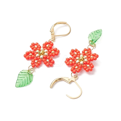 304 Stainless Steel Flower with Leaf Leverback Earrings EJEW-MZ00456-1