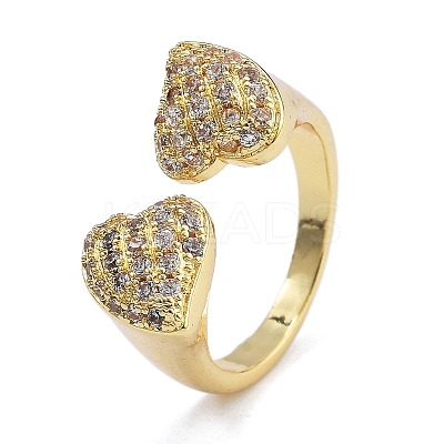 Rack Plating Brass Micro Pave Clear Cubic Zirconia Cuff Finger Rings for Women RJEW-M028-38G-1