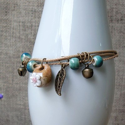 Adjustable Handmade Porcelain Flower Beads Braided Beads Bracelets WGFB2A7-04-1