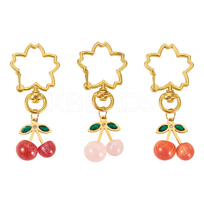 3Pcs Cherry Resin Rhinestone & Glitter Powder Pendants Decoration HJEW-TAC0092-1