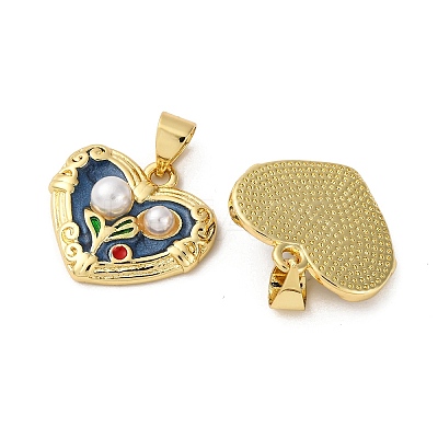 Flower Brass Enamel Pendants KK-D390-17G-05-1