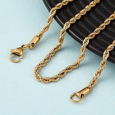 3MM 304 Stainless Steel Rope Chain Necklaces NJEW-P338-01A-G-1