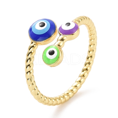 Enamel Evil Eye Open Cuff Ring RJEW-A007-06LG-1