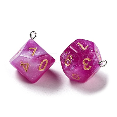 7 Styles Opaque Resin Polyhedral Dice Pendants Set RESI-A029-01S-1