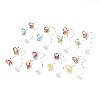 Glass Beaded Butterfly Cuff Earrings with Acrylic Pearl EJEW-JE04828-1