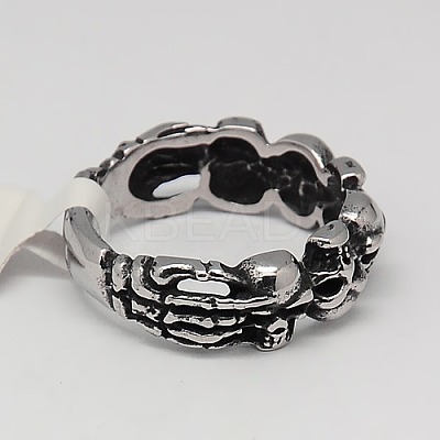 Personalized Retro Men's Halloween Jewelry 304 Stainless Steel Skull Rings RJEW-F006-334-1