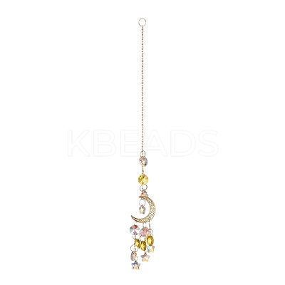 Moon & Star Glass Hanging Suncatchers HJEW-I011-03G-1