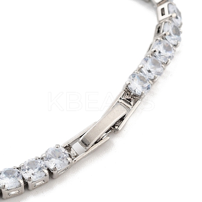 Brass Pave Clear Cubic Zirconia Flat Round Link Bracelets BJEW-B094-04P-1