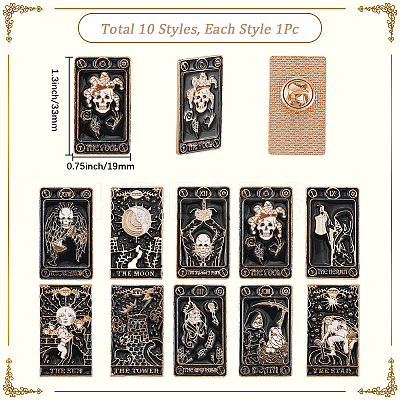10Pcs 10 Styles Tarot Enamel Pins JEWB-SC0001-72-1