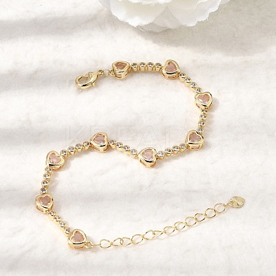 Heart Brass Micro Pave Cubic Zirconia Link Chain Bracelets for Women BJEW-A164-01G-04-1
