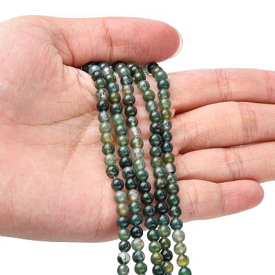 Natural Moss Agate Beads Strands GSR4mmC001-1