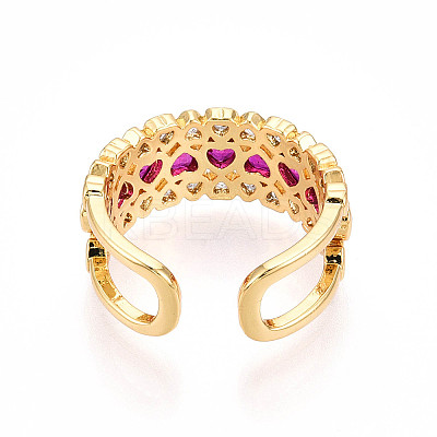 Brass Micro Pave Cubic Zirconia Cuff Rings for Women KK-T074-24G-1