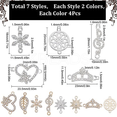 56Pcs 14 Style Alloy Crystal Rhinestone Connector Charms FIND-SC0007-90-1