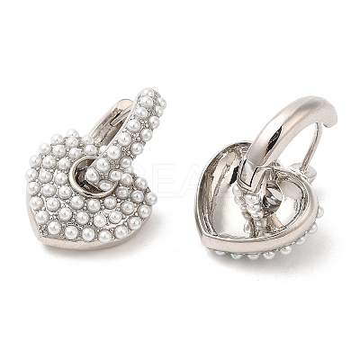 Rack Plating Brass Heart Dangle Hoop Earrings with ABS Imitation Pearl Beaded EJEW-R152-06P-1
