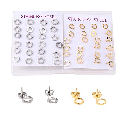 24 Pairs 2 Style 304 Stainless Steel Ring Stud Earrings EJEW-UN0001-90-1