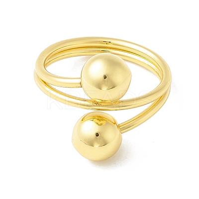 Rack Plating Brass Double Ball Finger Ring RJEW-B037-01G-1