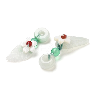 Natural Jadeite & Natural Green Onyx Agate & Crystal Dnout/Leaf Pendant Decorations G-G008-06-1