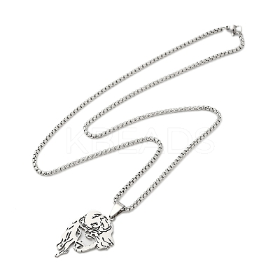 Non-Tarnish 201 Stainless Steel Box Chain Hollow Christian Jesus Face Pendant Necklaces for Women Men NJEW-U005-06P-1