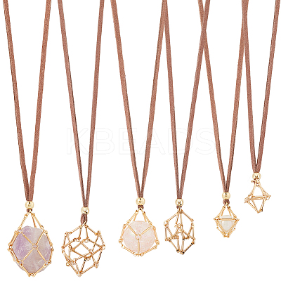 6Pcs 3 Styles Crystal Holder Cage Necklace MAK-SC0001-41G-1