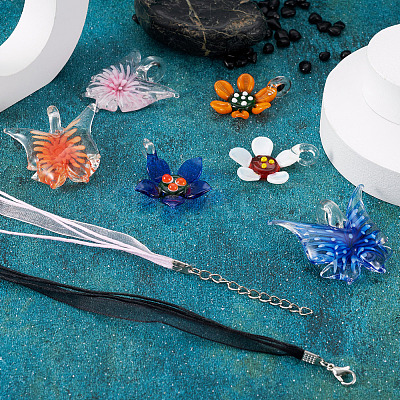 DIY Flower and Butterfly Necklace Making Kit DIY-KS0001-34-1