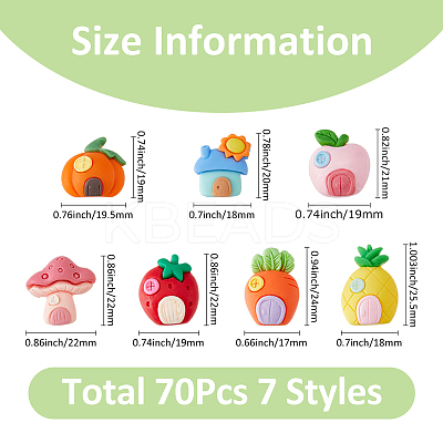 70Pcs 7 Styles Cartoon Opaque Resin Cabochons RESI-FH0001-61-1