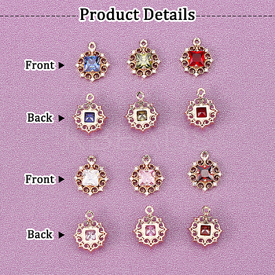 12Pcs 6 Color Rack Plating Brass Micro Pave Clear Cubic Zirconia Pendants KK-GA0001-08-RS-1