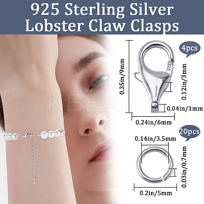 4Pcs 925 Sterling Silver Lobster Claw Clasps & 20Pcs Open Jump Rings STER-BBC0006-23-1