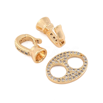 Brass Pave Clear Cubic Zirconia Fold Over Clasps KK-Z066-01G-1