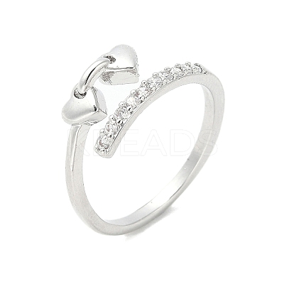 Heart Brass Micro Pave Cubic Zirconia Open Cuff Ring for Women RJEW-A040-01P-1