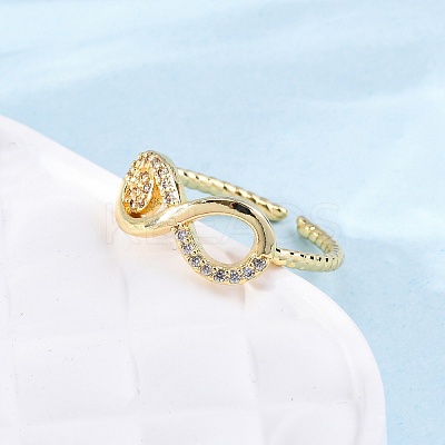 Brass Micro Pave Clear Cubic Zirconia Cuff Rings for Women RJEW-U047-21G-1
