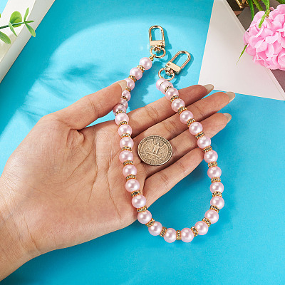 Round Plastic Imitation Pearl Beads Bag Extender Chains HJEW-TAC0083-1