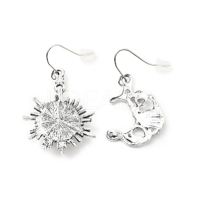 Resin Beaded Moon and Sun Asymmetrical Earrings LS-EJEW-C036-01B-1