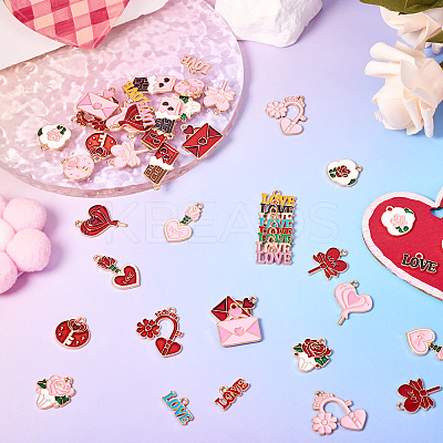 52Pcs 26 Styles Valentine's Day Theme Alloy Enamel Pendants ENAM-TA0002-83-1