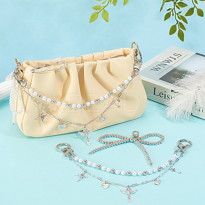 Aluminium Chain & CCB Plastic & Imitated Pearl Acrylic Bead Boot Strap Chains HJEW-OC0001-48-1