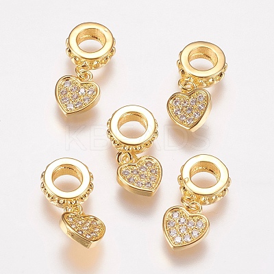 Brass Micro Pave Cubic Zirconia European Dangle Charms ZIRC-E146-04G-1