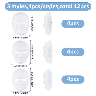 12Pcs 3 Styles DIY Unpainted Masquerade Mask DIY-FH0008-21-1