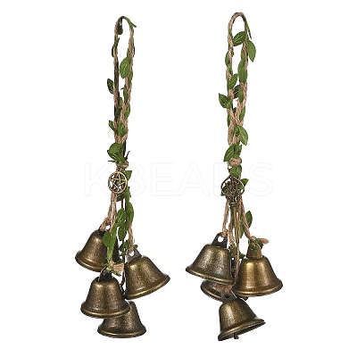 2Pcs Tibetan Style Alloy & Iron Bell Pendant Decorations HJEW-JM04428-1