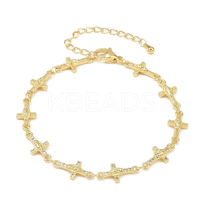 Virgin Mary Theme Brass Micro Pave Clear Cubic Zirconia Link Chain Bracelets for Women BJEW-A090-08A-G-1