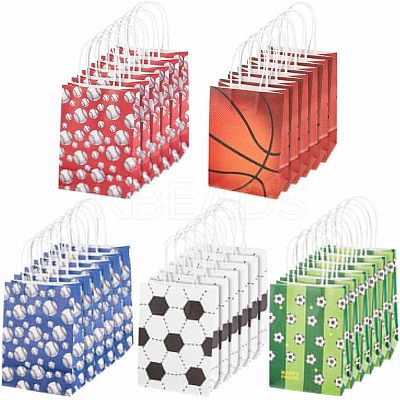 25Pcs 5 Colors Rectangle with Sport Good Pattern Paper Bags CARB-OC0001-01-1