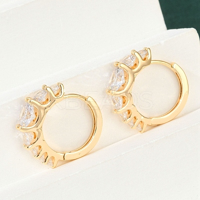 Brass Clear Cubic Zirconia Hoop Earrings EJEW-Q016-14G-1
