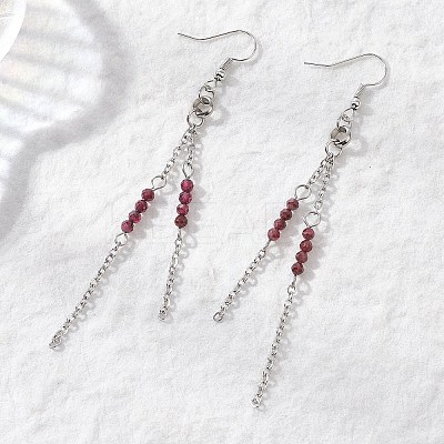 Round 304 Stainless Steel Natural Garnet Dangle Earrings EJEW-JE06783-03-1