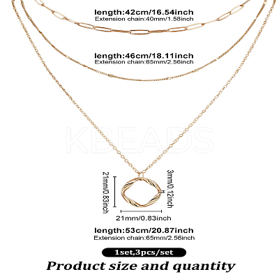 Brass 3 Layer Necklaces NJEW-LP0003-79G-1