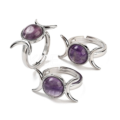 Natural Gemstone Adjustable Rings RJEW-K271-01P-1