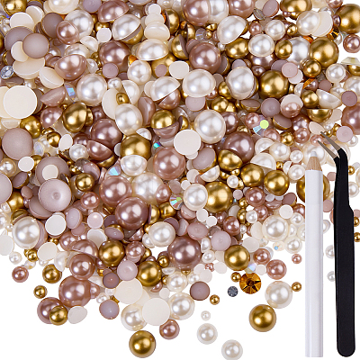 1 Box Half Round Resin & ABS Imitation Pearl Cabochons DIY-CP0012-96B-1