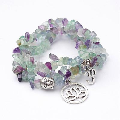 Natural Fluorite Stretch Bracelet Sets BJEW-JB02621-1