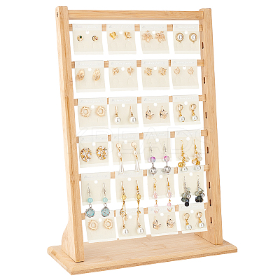 6-Tier Bamboo Earring Display Card Organizer Holder EDIS-WH0021-27-1