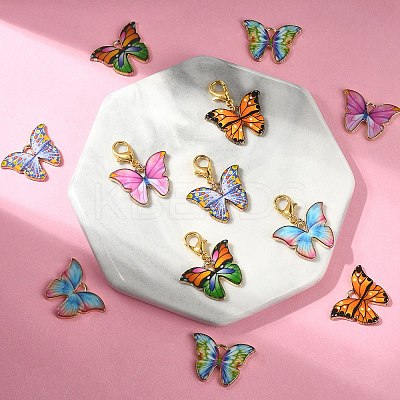 12Pcs 6 Colors Light Gold Tone Alloy Enamel Pendants ENAM-YW0003-45-1