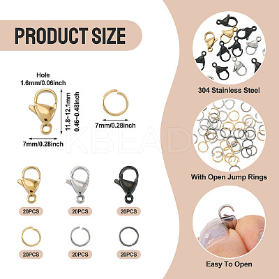 60Pcs 304 Stainless Steel Lobster Claw Clasps STAS-TA0001-46B-1