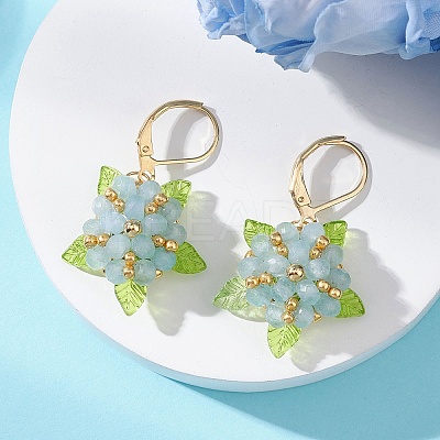 Valentine's Day Flower Natural Malaysian Jade & Glass Seed Beaded Leverback Earrings EJEW-MZ00700-1